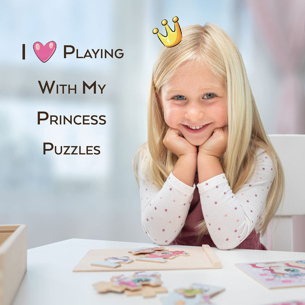 TOYLI 4-in-1 Princess Jigsaw Puzzles for Kids, Wood Puzzles for Kids Ages 3-5 48 Piece Wooden Puzzles for Toddlers 3-5, Wooden Puzzles for Toddlers, Essential Skills Gift for Girls Princesses TOYLI