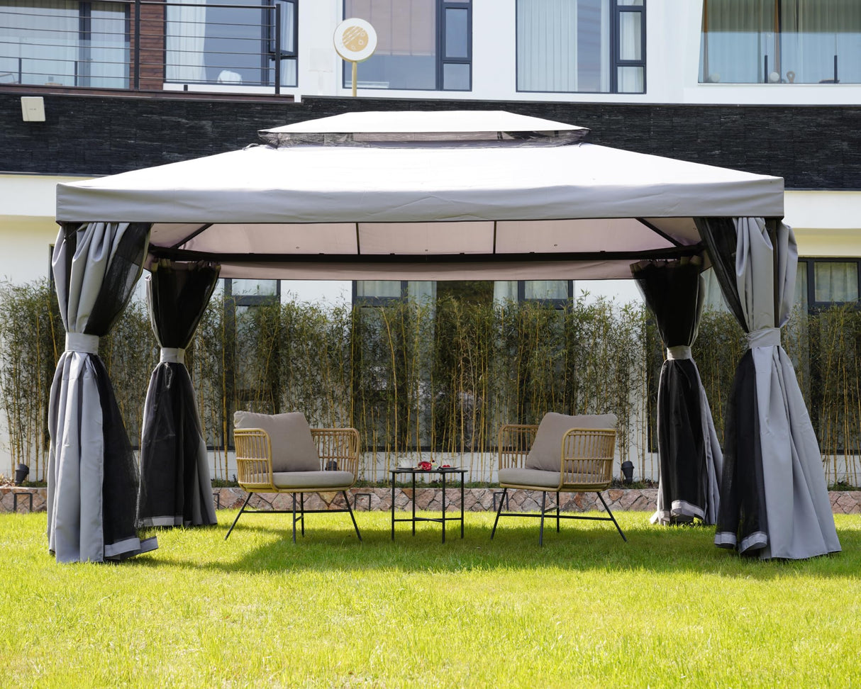 Yangming Gazebo 10X13 ft Outdoor Gazebos Clearance with Outside Mosquito Netting and Curtains for Patio Deck Backyard Garden, Gray Yangming