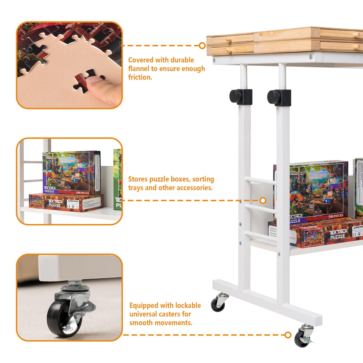 Tektalk 2000 Piece Foldable Puzzle Board with Height Adjustment, Jigsaw Puzzle Table with 2 Felt Cover & 8 Sorting Trays/Drawers, Puzzle Easel with Legs, Enclosed with 4 Roller Wheels Tektalk