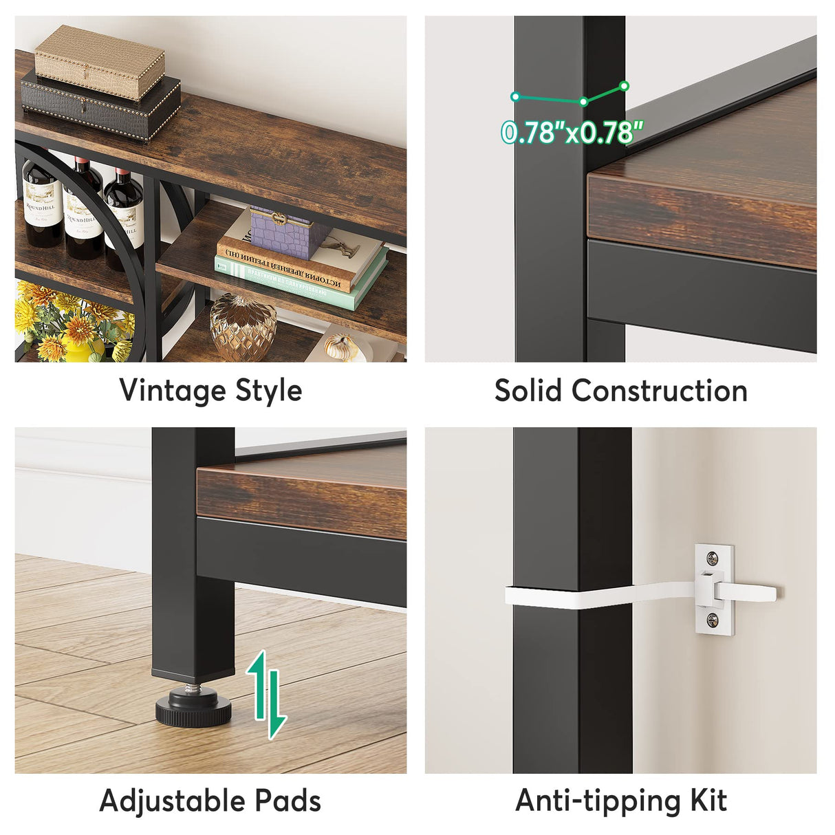 Tribesigns Industrial 8-Tier Etagere Bookshelf – 77-Inch Tall Open Display Unit in Brown/Black Tribesigns