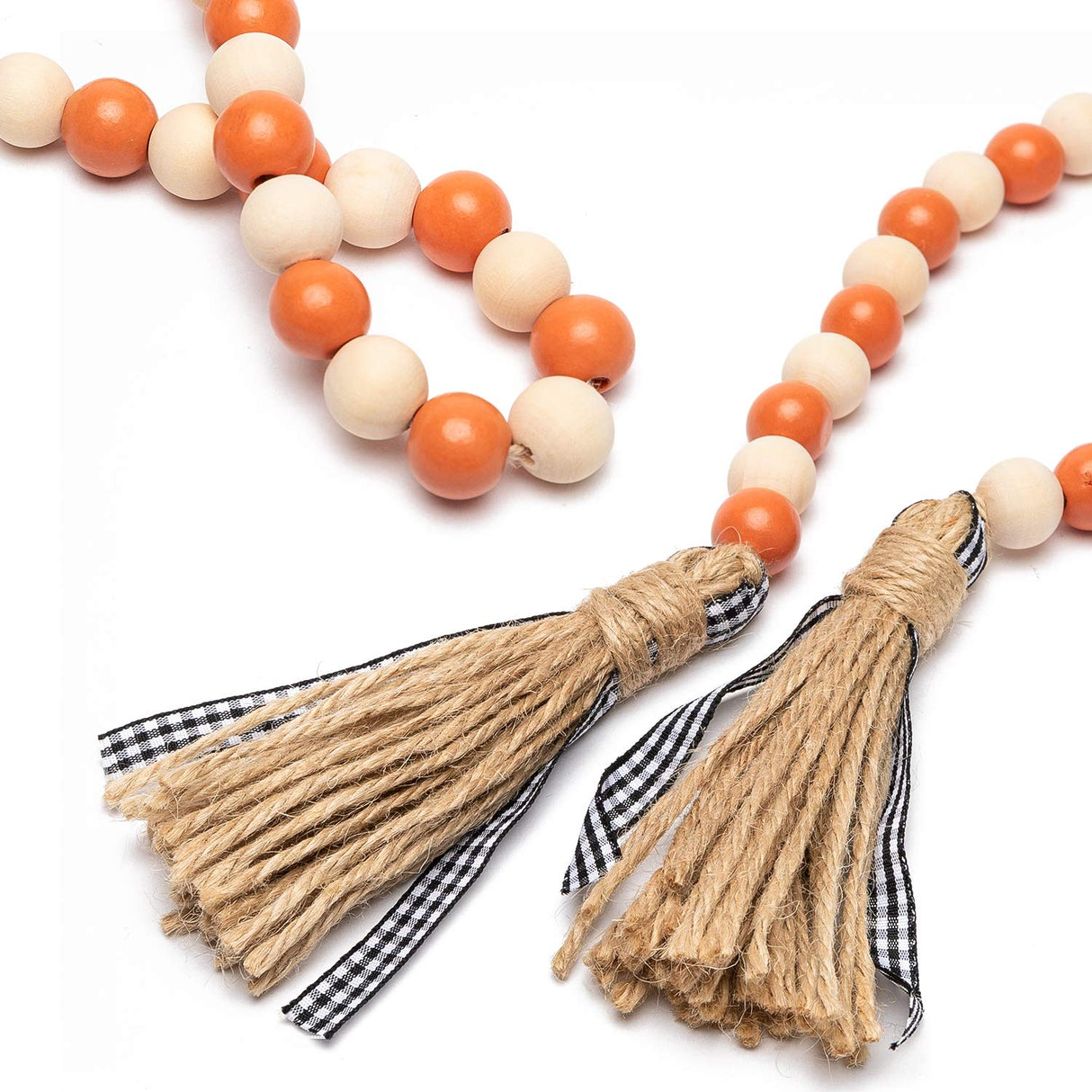 R HORSE Wood Bead Tassel Garland Thanksgiving Farmhouse Rustic Bead with Jute Rope Plaid Tassel Tray Decoration Retro Room Decor Home String Prayer Wall Décor for Nursery Room Vase Ornament R HORSE