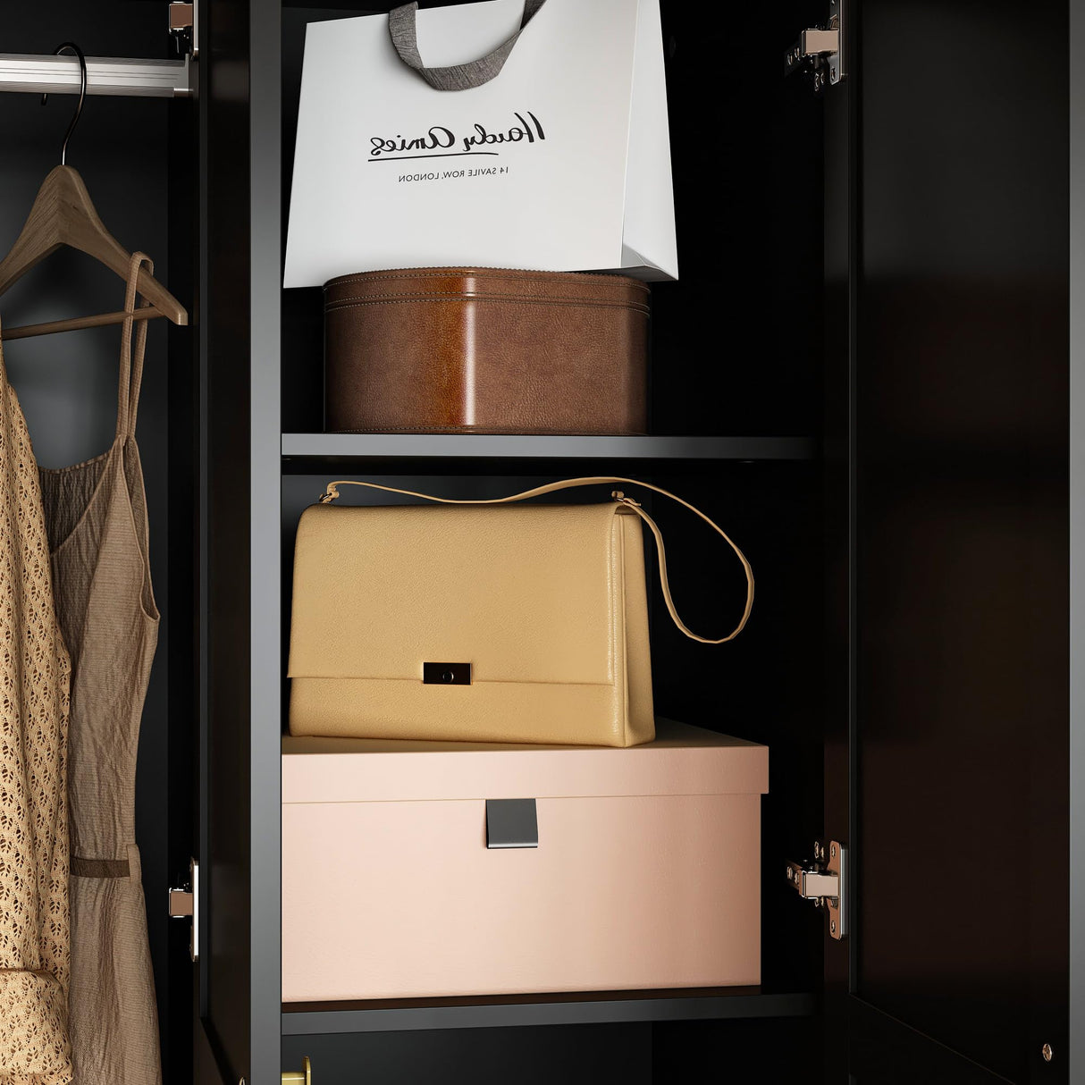 Homsee 47.2”W Rustic Wardrobe Armoire Closet with 5 Rattan Doors, Closet Cabinet with Hanging Rod, Drawers & Shelves, Cloth Organizer for Bedroom, Black and Brown Homsee