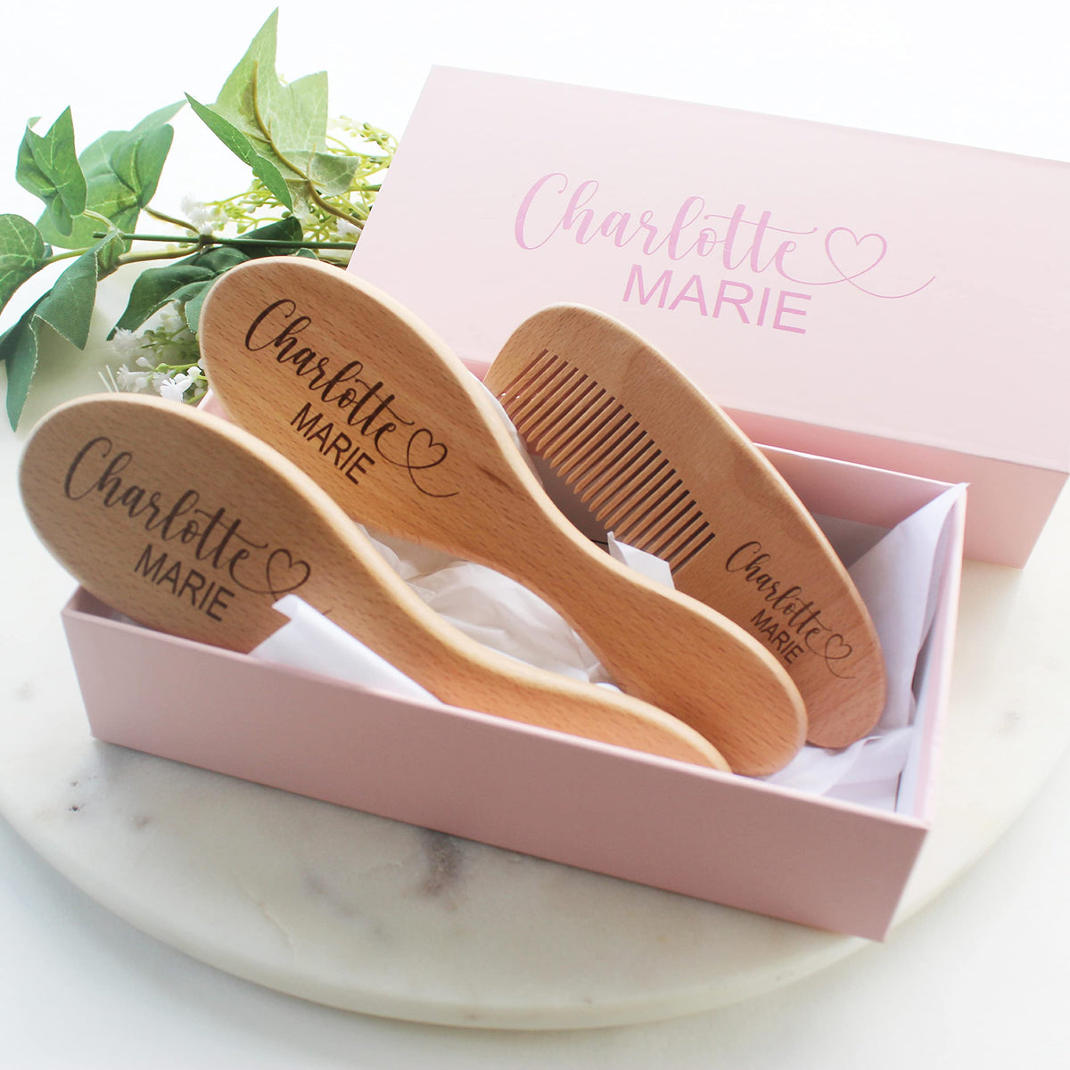 Personalized Baby Gift | Baby Brush | Personalized Baby Brush | 3pcs Set | Personalized Wooden Baby Brush | Personalized Baby Gift Girls | Newborn Baby Essentials Forever Personalized