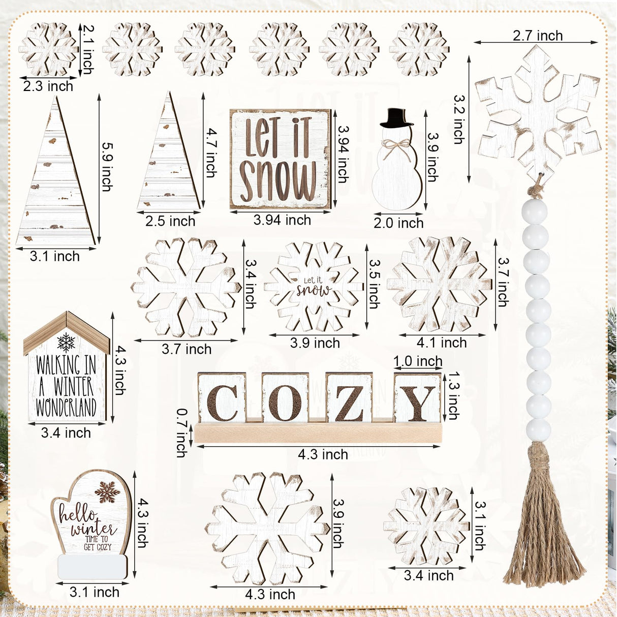 GlikCeil 19 Pcs Neutral Winter Tiered Tray Decor Sets Cozy Snowflakes Wooden Signs Tiered Tray Decor Rustic Farmhouse Decoration for Winter Xmas Home Tabletop(Rustic) GlikCeil