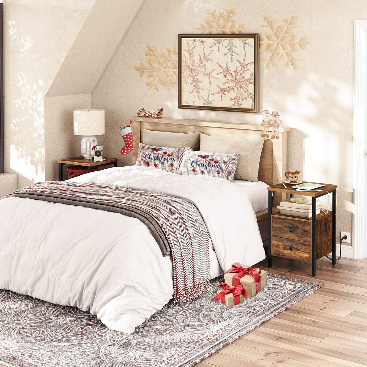 HOOBRO End Table with Charging Station and USB Ports, Side Table with Drawers and Storage Shelf, Set of 2, Bedside Table for Small Spaces, Living Room, Rustic Brown BF431BZP201 HOOBRO