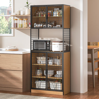 VECELO 72in Tall Kitchen Pantry Cabinet with Doors and Shelves, Large Freestanding Storage Cupboard with Countertop Hutch, Oak