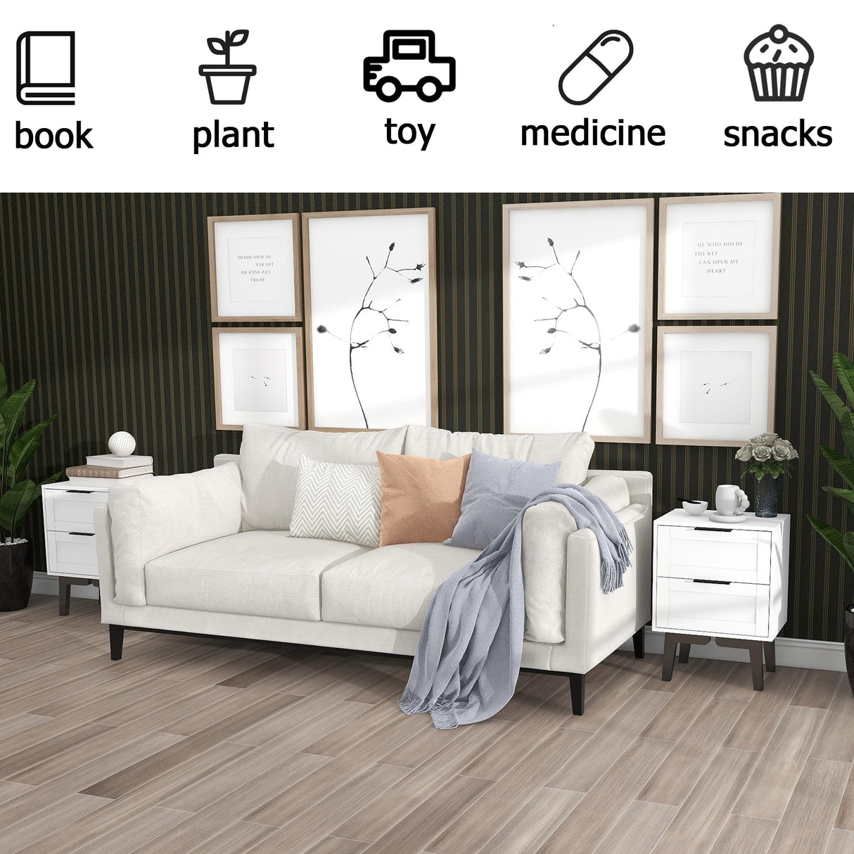 TaoHFE Modern White Nightstand Set 2 with Drawer Mid Century 22 Inch Bed Side Table Bedroom White Night Stand Set of 2 Bedside Table Set 2 White 2 Drawer Nightstand Table for Bed Room(2, White) TaoHFE