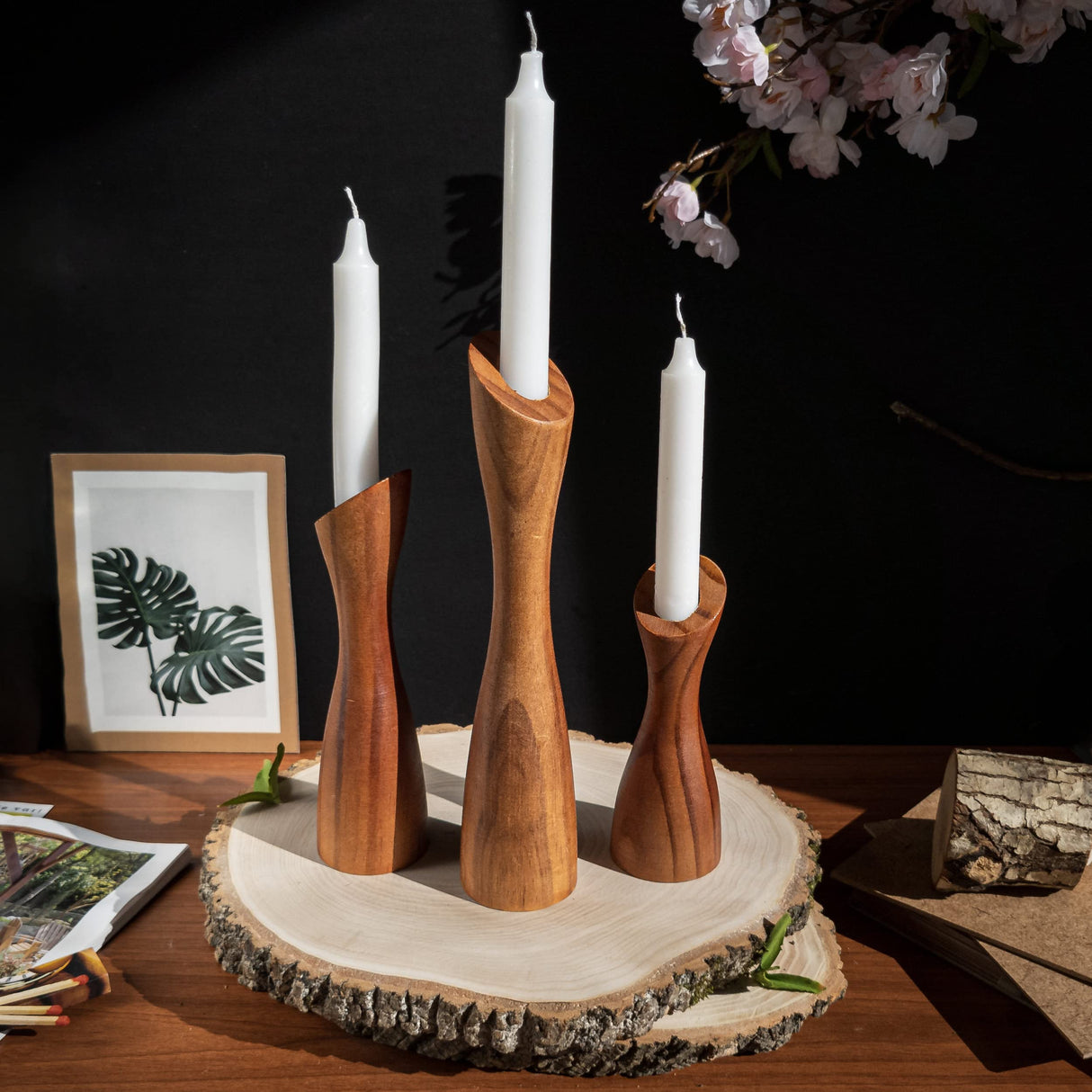 OLEEK wooden taper candle holders - wood taper candle holders for Table Centerpiece - wood candlestick holders (9", 8", 6") - wooden candlestick holder for 7/8" candle stick candlesticks holders woods OLEEK