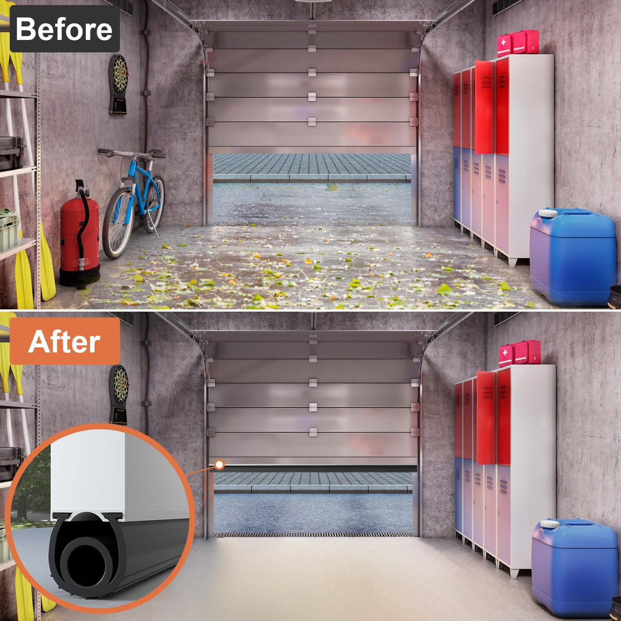 Symyda 16.5Ft Heavy-Duty U+O Ring Garage Door Seal, Garage Door Bottom Seal with Pre-drilled Aluminum Track Retainer Base Kit, Universal Rubber Garage Door Gasket Bottom for Buffering Sealing (Black) Symyda