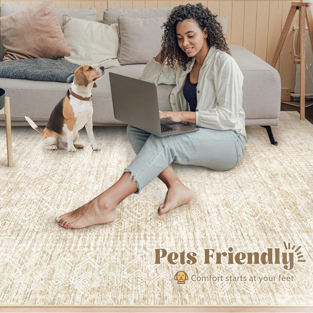 Washable Area Rug 5x7: Moroccan Rug for Living Room Geometric Boho Rug Farmhouse Non Slip Stain Resistant Rugs Low Pile Soft Carpet for Bedroom Dining Room Home Office Children Room (Beige,5'x7') VECARF