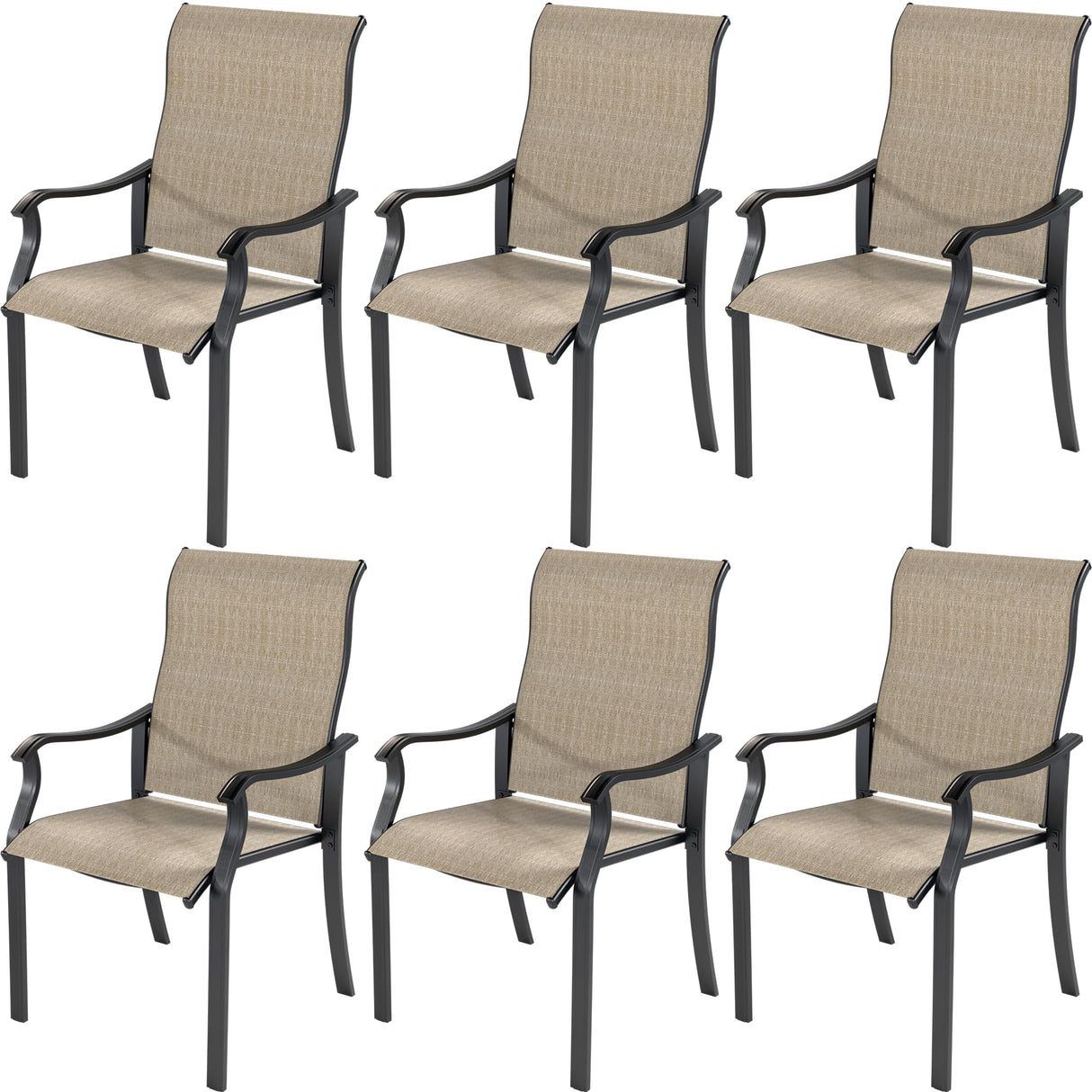 UDPATIO Patio Dining Chairs Set of 6, Outdoor Textilene Dining Chairs with High Back, Patio Furniture Chairs with Armrest, Metal Frame for Lawn Garden Backyard Deck, Brown UDPATIO