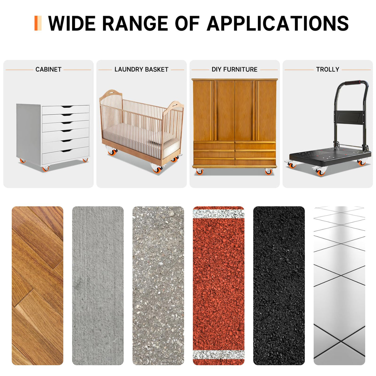 W B D WEIBIDA 2" Plate Caster Wheels Heavy Duty 600 Lbs Load Capacity Swivel Casters with Brake Set of 4, Safety Dual Locking, No Noise Wheels for Furniture, Carts (Screws and Screwdriver) W B D WEIBIDA