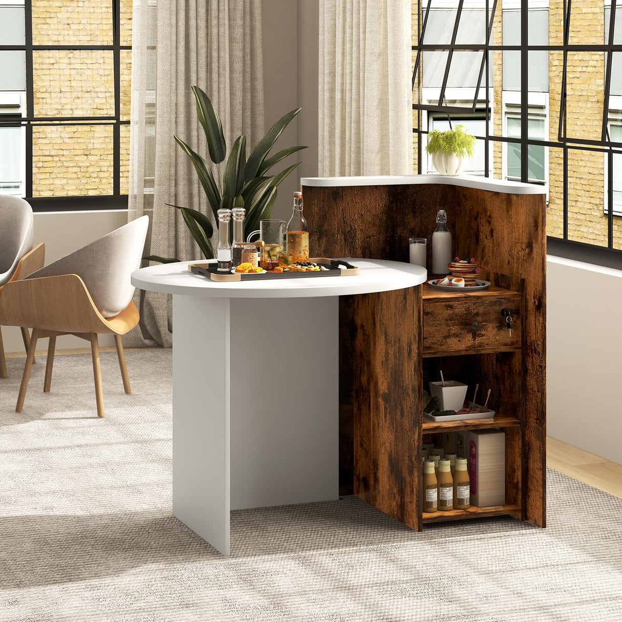 Tangkula Reception Desk, Front Counter Desk with Lockable Drawer & Adjustable Shelf, Oval Desktop, Retail Counter for Checkout, Computer Workstation for Salon Lobby Home Office Tangkula