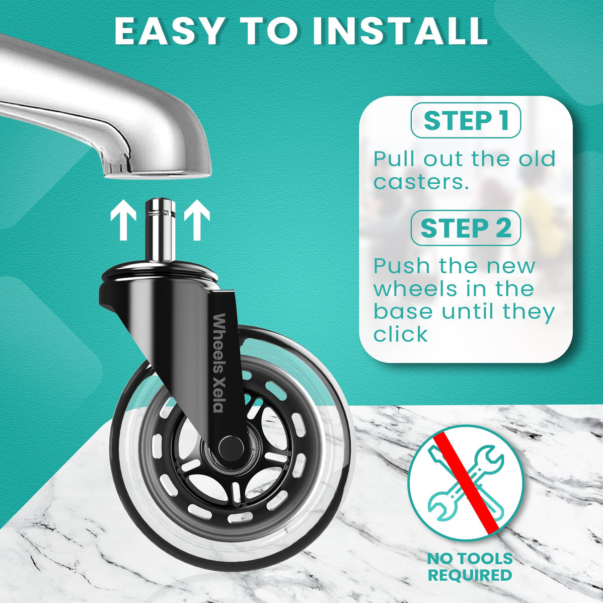 Office Chair Casters, Set of 5, 3 inch Heavy-Duty Replacement Rubber Wheels for Desk & Gaming Chair are Easy to Install & Suitable for All Floors, Including Carpet & Wood Wheels Xela