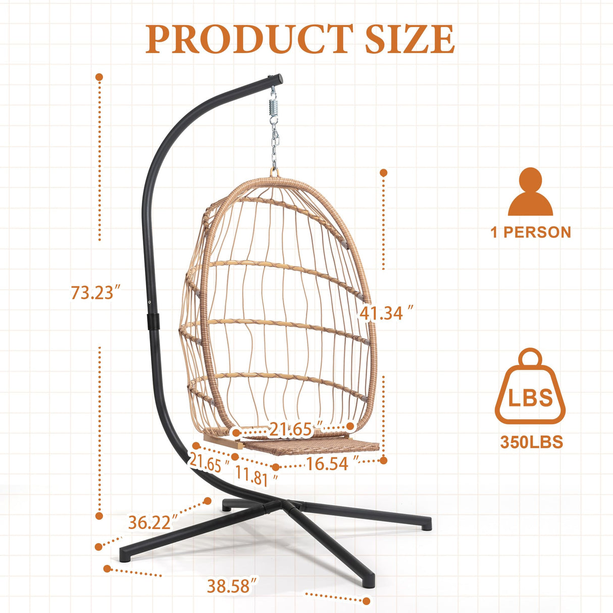 Yechen Hanging Egg Chair with Stand and Footrest for Indoor Outdoor, Foldable Wicker Rattan Patio Egg Swing Chairs Hammock Egg Chair with UV Resistant Cushion for Bedroom Porch, 350 Lbs Capacity Yechen