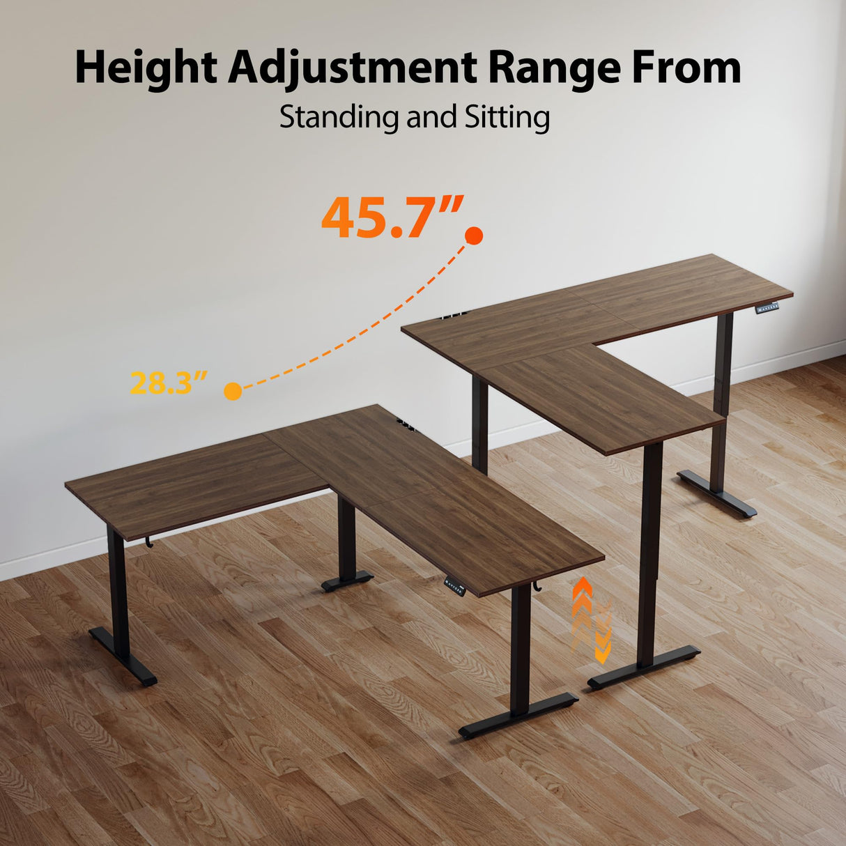 Agilestic L Shaped Standing Desk Adjustable Height, Electric Corner Standing Desk, 63 x 55 inch Sit Stand Computer Table with Splice Board, Dark Wlalnut Agilestic