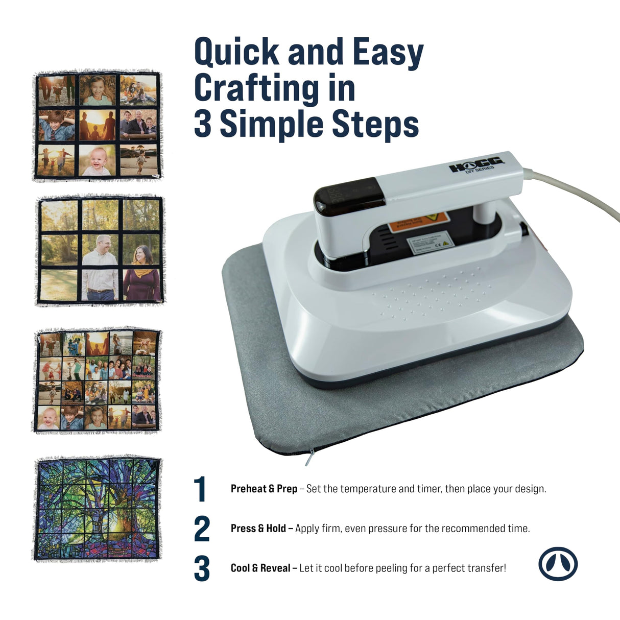 Hogg Heat Press Machine for T Shirts - DIY Series, Hand Held (10" x 12"), Craft Heat Press for Shirts, Hats, Tote Bags, Machine for HTV, DTF, DTG, Temperature Range 0 to 392 F Hogg