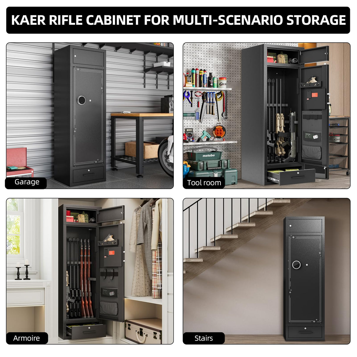 KAER 8-10 Gun Safe Rifle Safe,High Capacity Gun Cabinet for Home Rifle and Pistols,Heavy Duty Anti-Theft Long Gun Safes for Shotguns with Handgun Rack,Drawer,Magnetic Lamp (Unassembled) KAER