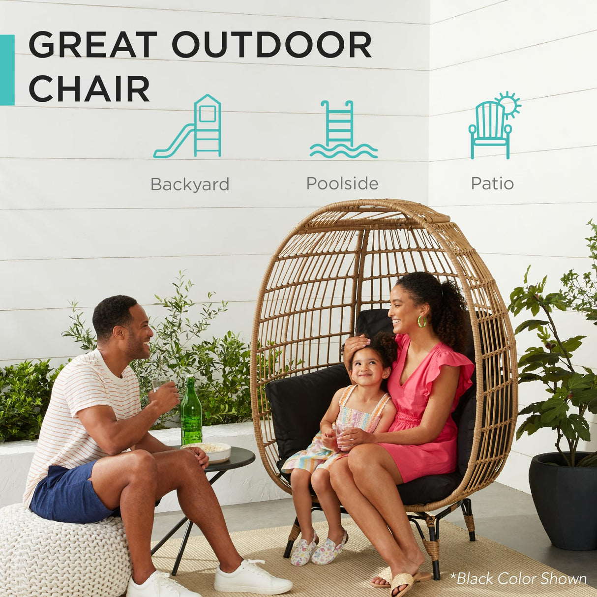 Best Choice Products Wicker Egg Chair, Oversized Indoor Outdoor Lounger for Patio, Backyard, Living Room w/ 4 Cushions, Steel Frame, 440lb Capacity - Sage Best Choice Products