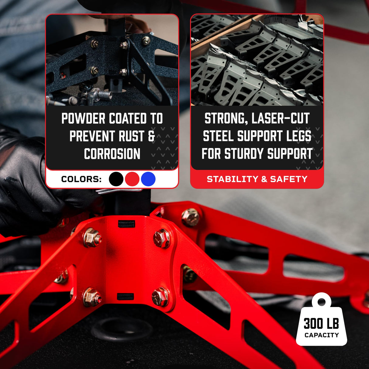 Vyper Robust Steel Sport Shop Chair for Mechanics, Automotive, DIY - 300 lb Capacity Garage Stool with Backrest and Large Wheels, Shop Stool (Black Seat, Blue Frame) Vyper Industrial