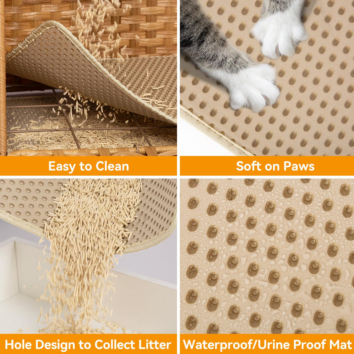 Cat Litter Box Enclosure Furniture Hidden with Soft Mat,Handwoven Rattan Cat House with Door for Large Cats Stylish Hidden Washroom Furniture for Living Room, Bedroom, or Balcony,Natural KOUSEI
