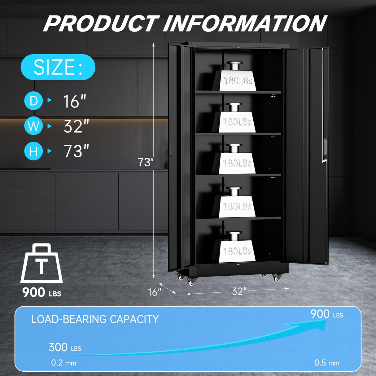 Pataku 73" Metal Storage Cabinet with Wheels, Garage Storage Cabinet with 4 Adjustable Shelves & Lockable Doors for Garage Home Office, Heavy Duty Tool Cabinets Pataku