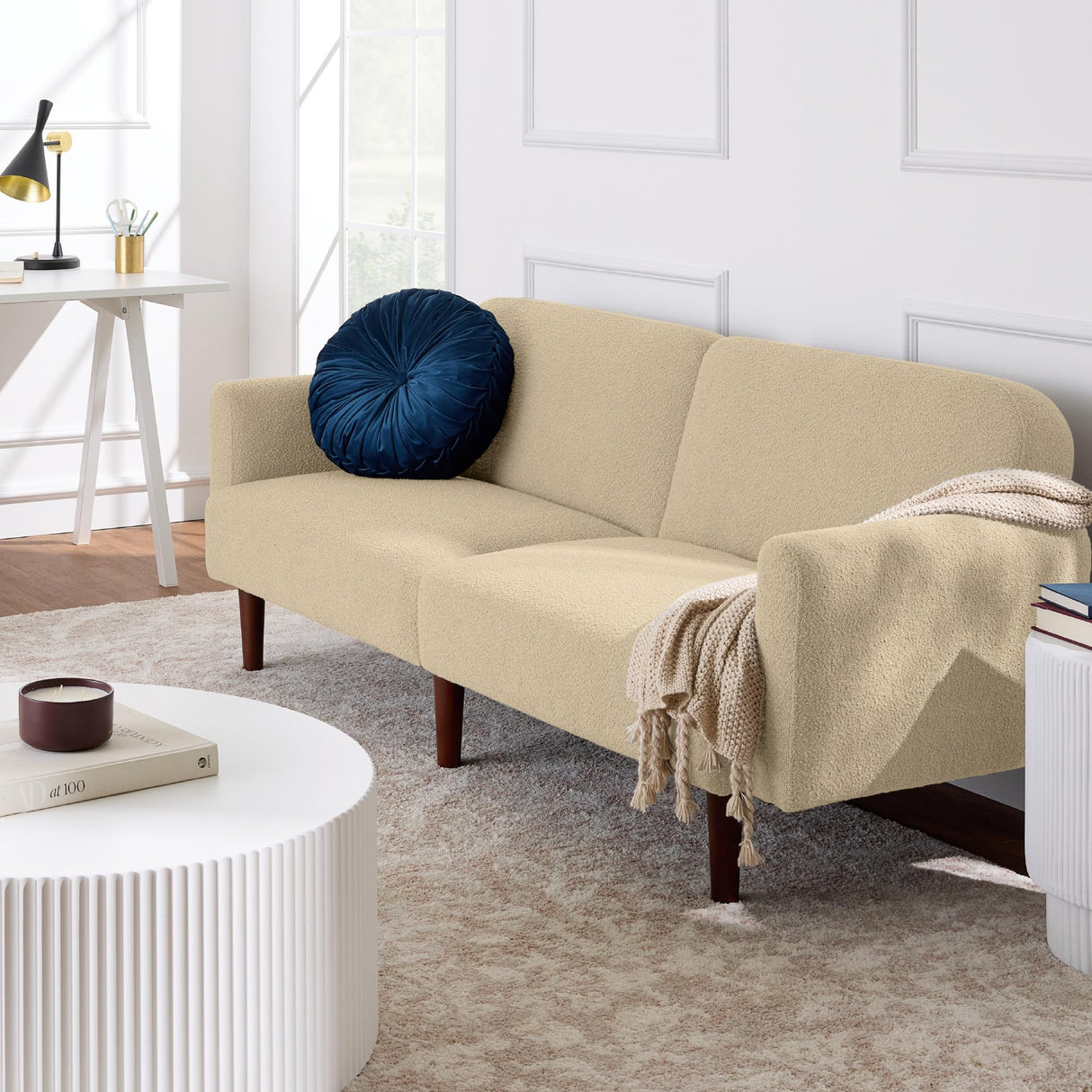 Best Choice Products 77" Mid Century Modern Boucle Loveseat Sofa, Couch, Convertible Sofa Sleeper Bed w/Real Wood, Removable Armrest - Oatmeal Best Choice Products