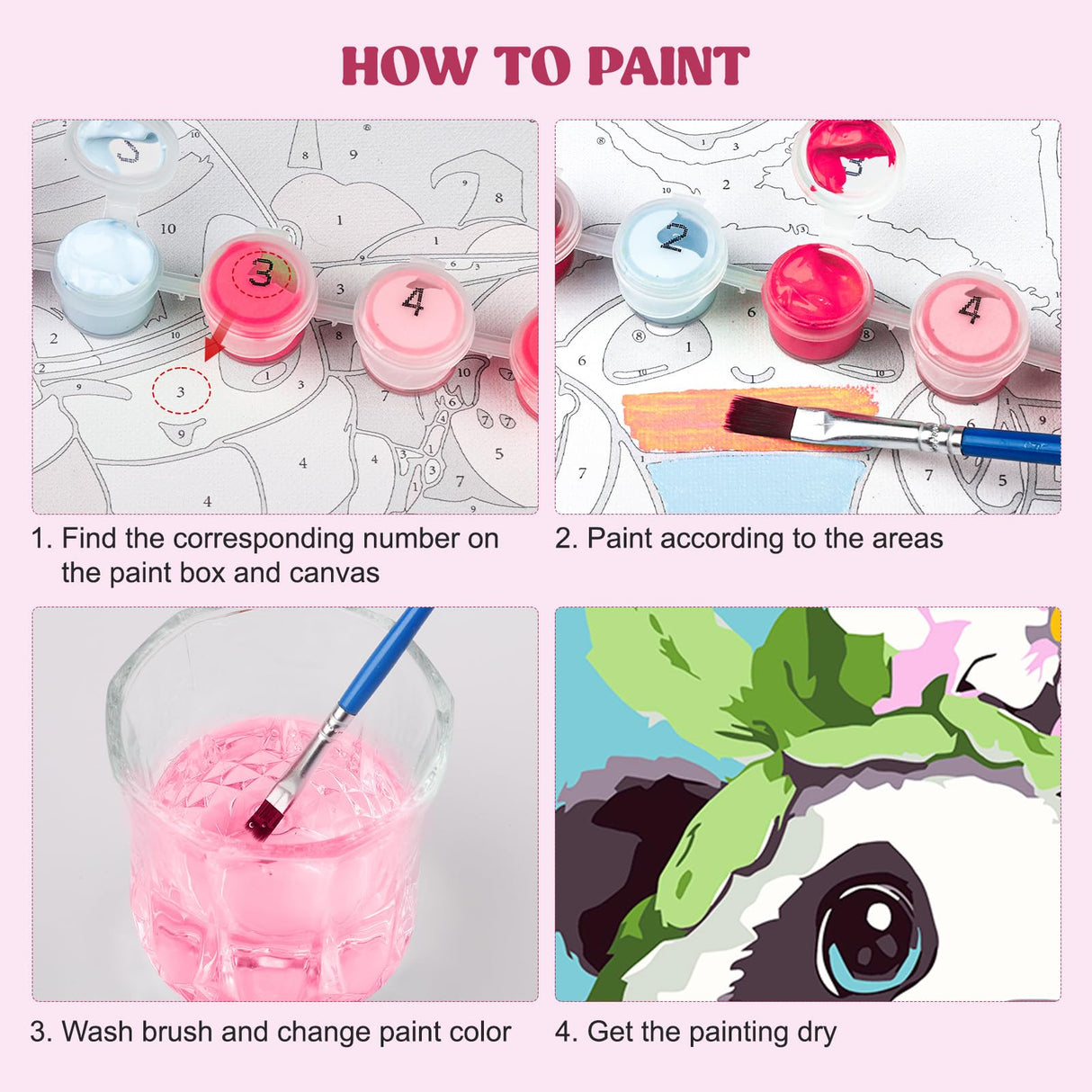 MXJSUA 4 Pack Framed Cute Animals Paint by Numbers for Kids Ages 6-12, Panda Elephant Sloth Koala Paint by Number Kits for Children Beginner, Acrylic Oil Painting for Home Wall Decor (8x8inch) MXJSUA