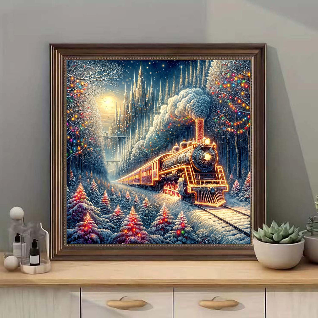 Ekuxom Christmas Diamond Art Kits for Adults, Christmas Train Diamond Painting Kits for Adults, DIY 5D Full Round Drill Gem Art Paint for Gifts Home Wall Decor 14x14in Ekuxom