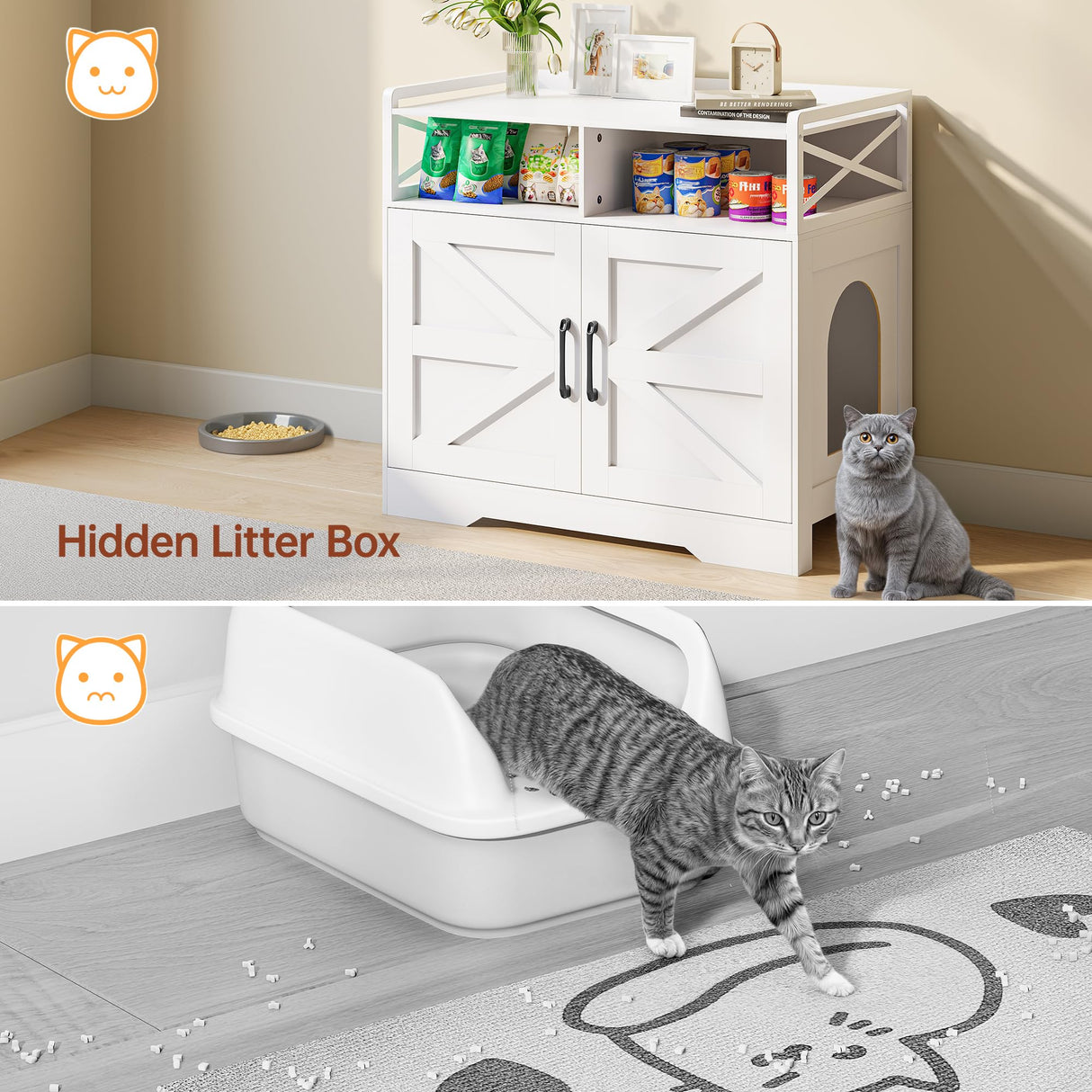 OtterOasis Cat Litter Box Enclosure, Ultra-Large Hidden Litter Box Furniture with Top Opening, Anti-Tipping Fence and 2 Open Drawers, Litter Box Cabinet End Table, White OtterOasis