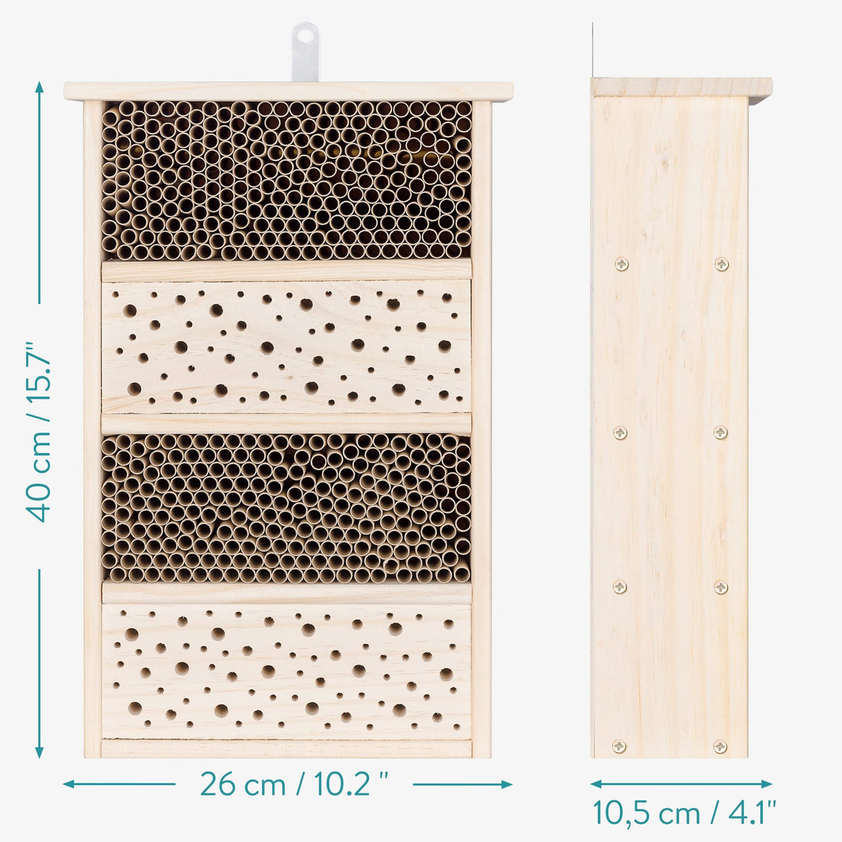 Navaris Bee House for Garden - 10.2" x 15.8" Bee Hotel for The Garden - Nesting Tubes Box with Holes for Carpenter Bees, Pollinating Bees, Mason Bees Navaris