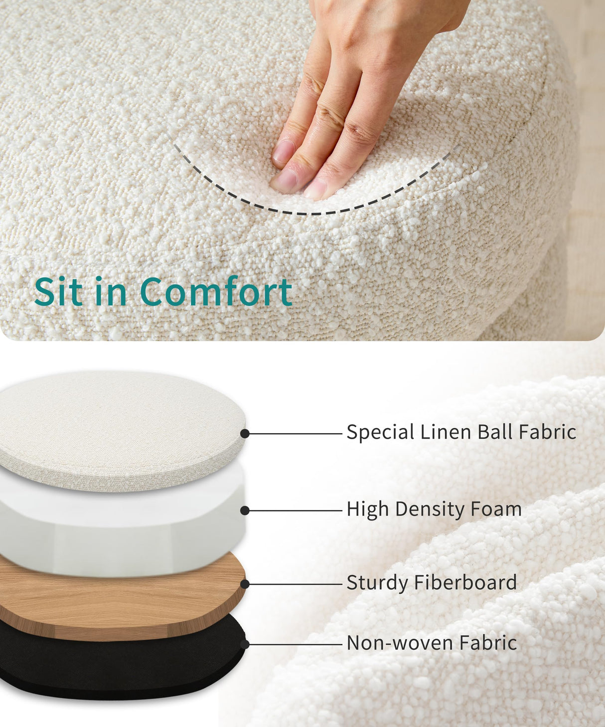 Busaurus Round Ottoman with Storage for Living Room Small Boucle Foot Stool Modern Upholstered Vanity Stool Ottoman Foot Rest for Dorm Corner Home Decor, Set of 1 (White) Busaurus