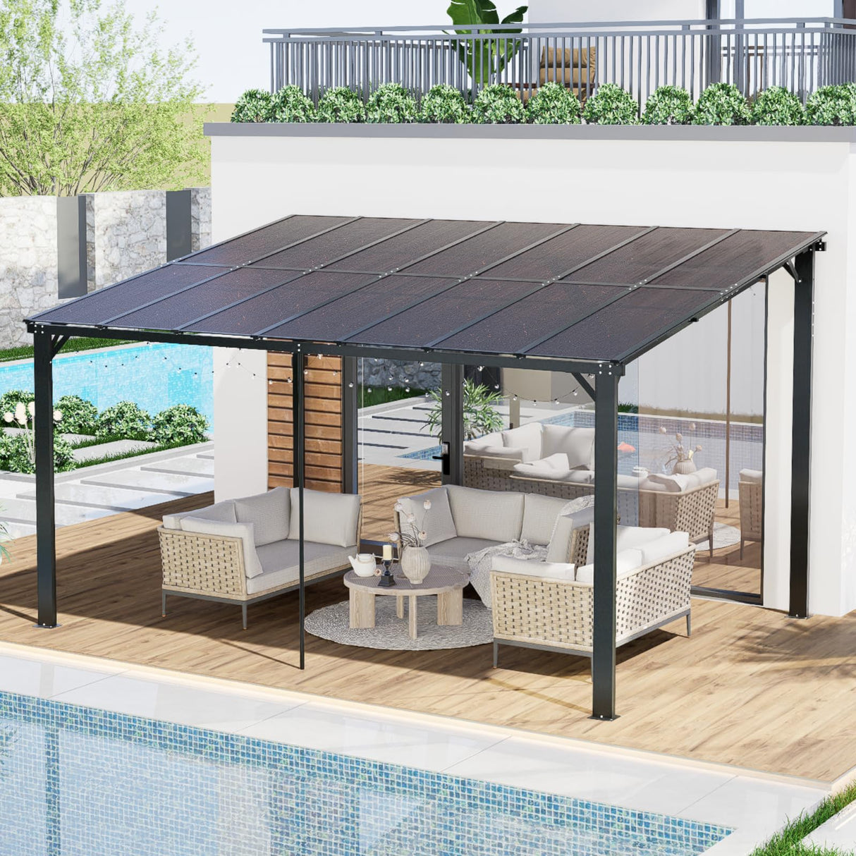 Yalissey 10'×14' Patio Gazebo with Waterproof Fuzzy Strip, Innovative Base Support Pergola, Wall Mounted Gazebo for Backyard, Decks, Garden Yalissey