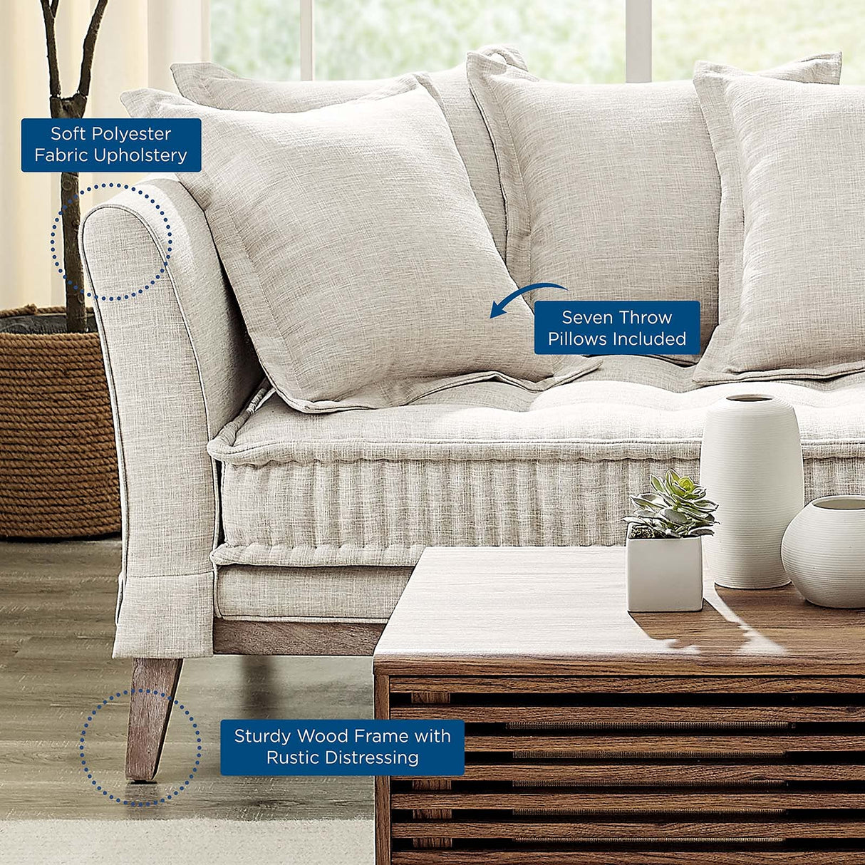 Modway EEI-4909-BEI Rowan Fabric Sofa, Beige Modway