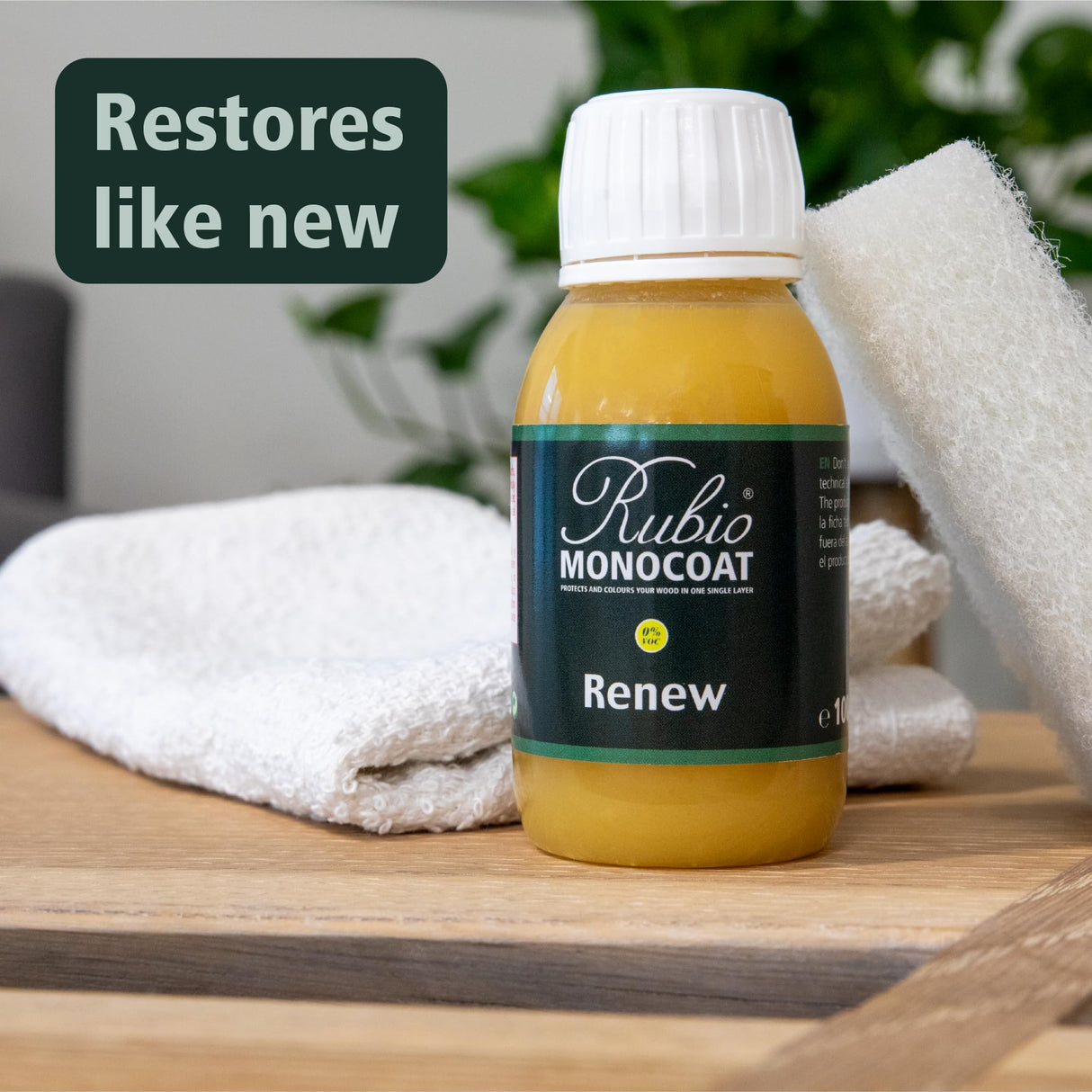 Rubio Monocoat Renew Sample, 100 ft² | Clear Wood Maintenance Treatment for Indoor Use | Protection for Wooden Surfaces Treated with Oil Plus 2C | Ideal for Sampling & Touch Ups | 100 Milliliter Rubio Monocoat