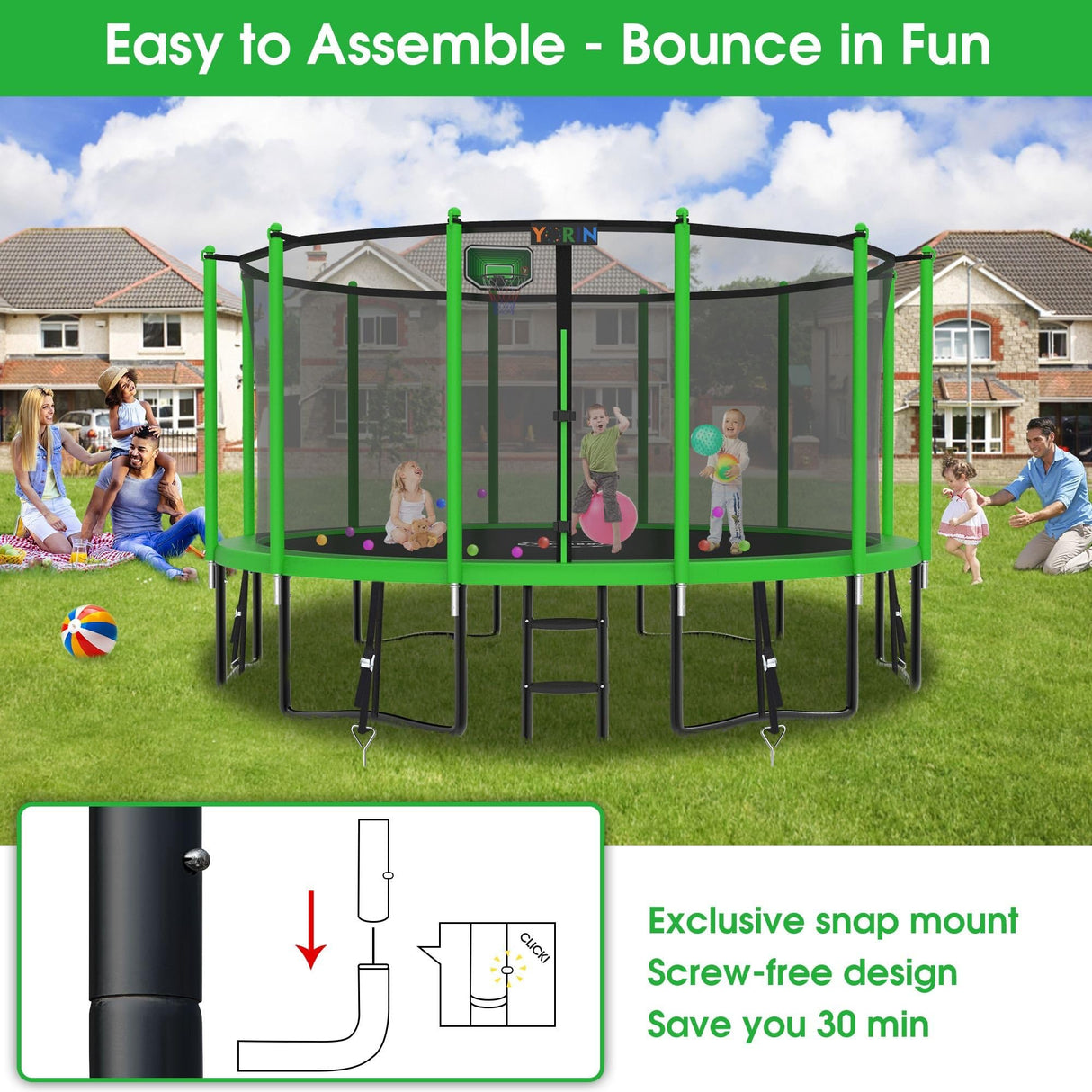 YORIN Tranpoline 12FT, Outdoor Tranpoline for Kids and Adults 1200LBS Tranpoline with Basketball Hoop, Enclosure Net, Back Yard Heavy Duty Recreational Tranpolines, ASTM Approved YORIN