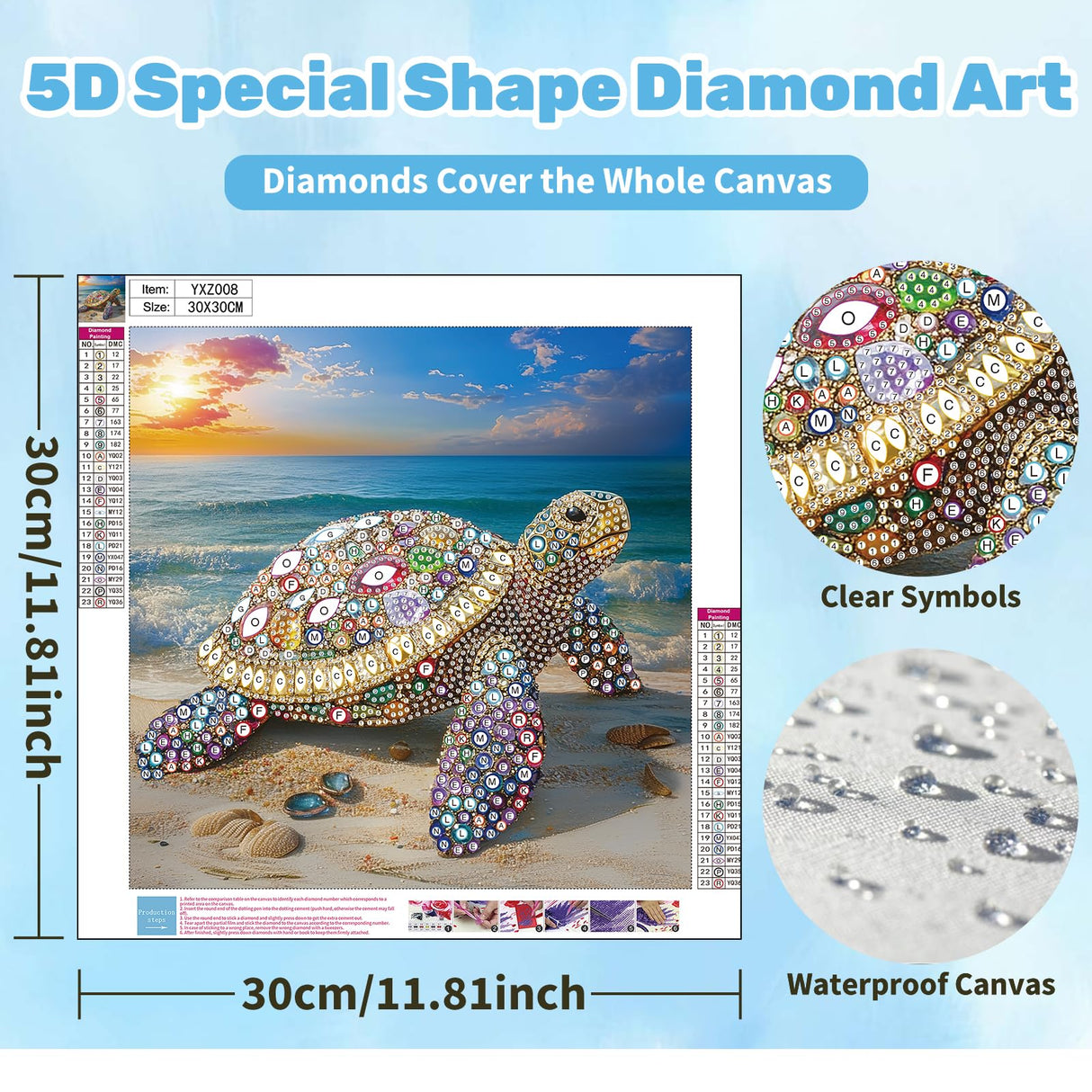 Turtle Diamond Art for Adults, Sea Turtle Special Shape Diamond Painting Kits for Beginner, DIY Diamond Painting Kit for Adults for Gift Relaxation 12x12 inch Ceiomez