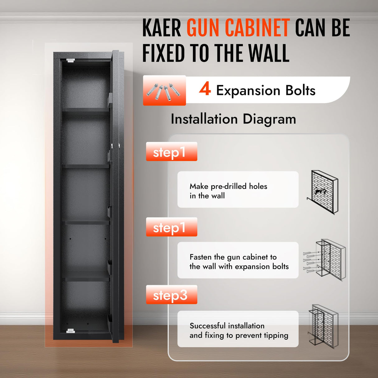 KAER Ammo Cabinet 59-Inch Tall Gun Cabinet Ammo Safe for Home Safes Use Quick Access with Ammunition Compartment and Removable Shelves Guns Accessories KAER