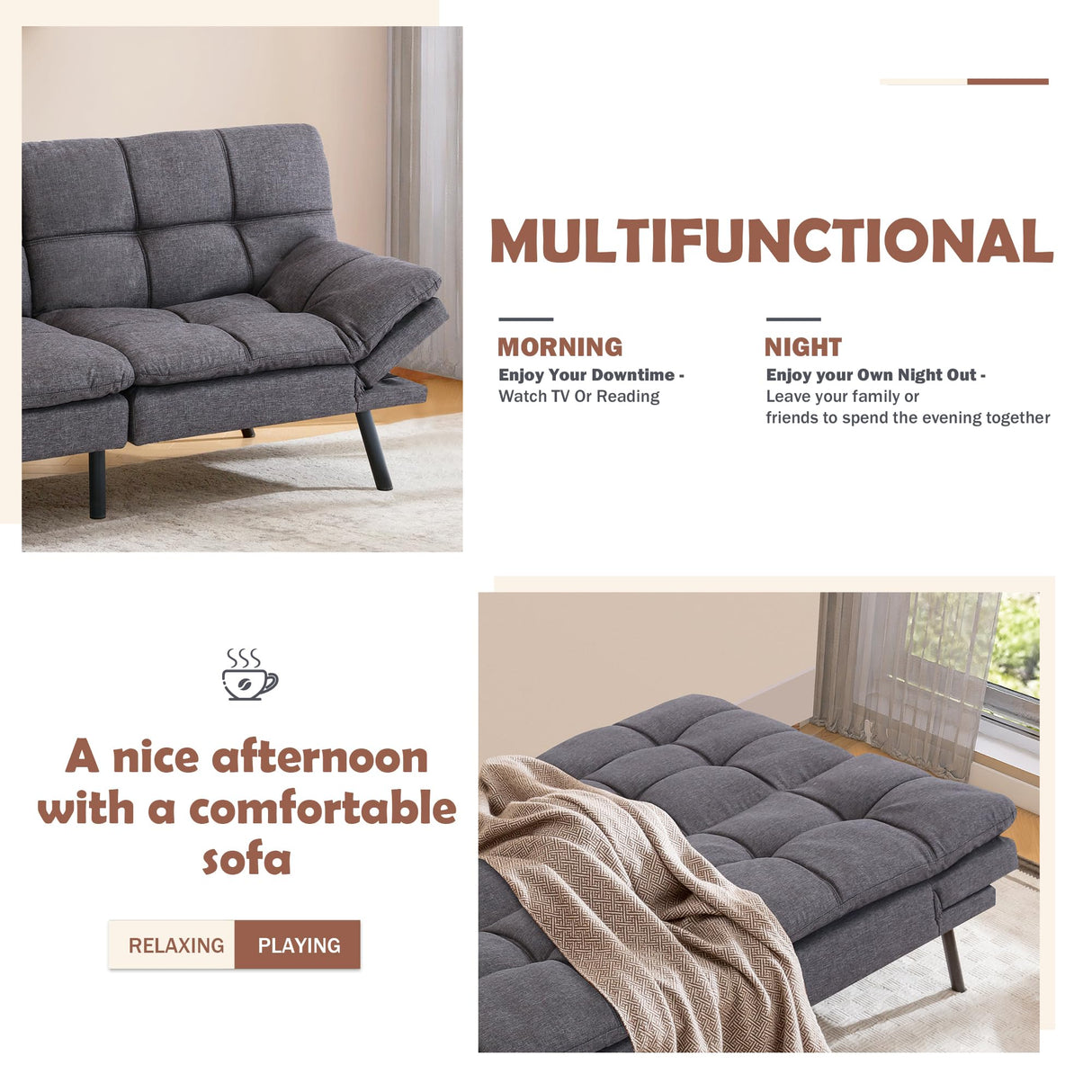 Hcore Futon Sofa Couch Bed,Convertible Futon Couch Bed,Memory Foam Futon Sleeper Sofa,Loveseat Sofa Bed,Small Splitback Polyester Modern Sofa for Living Room,Office,Apartment,Dark Grey Hcore