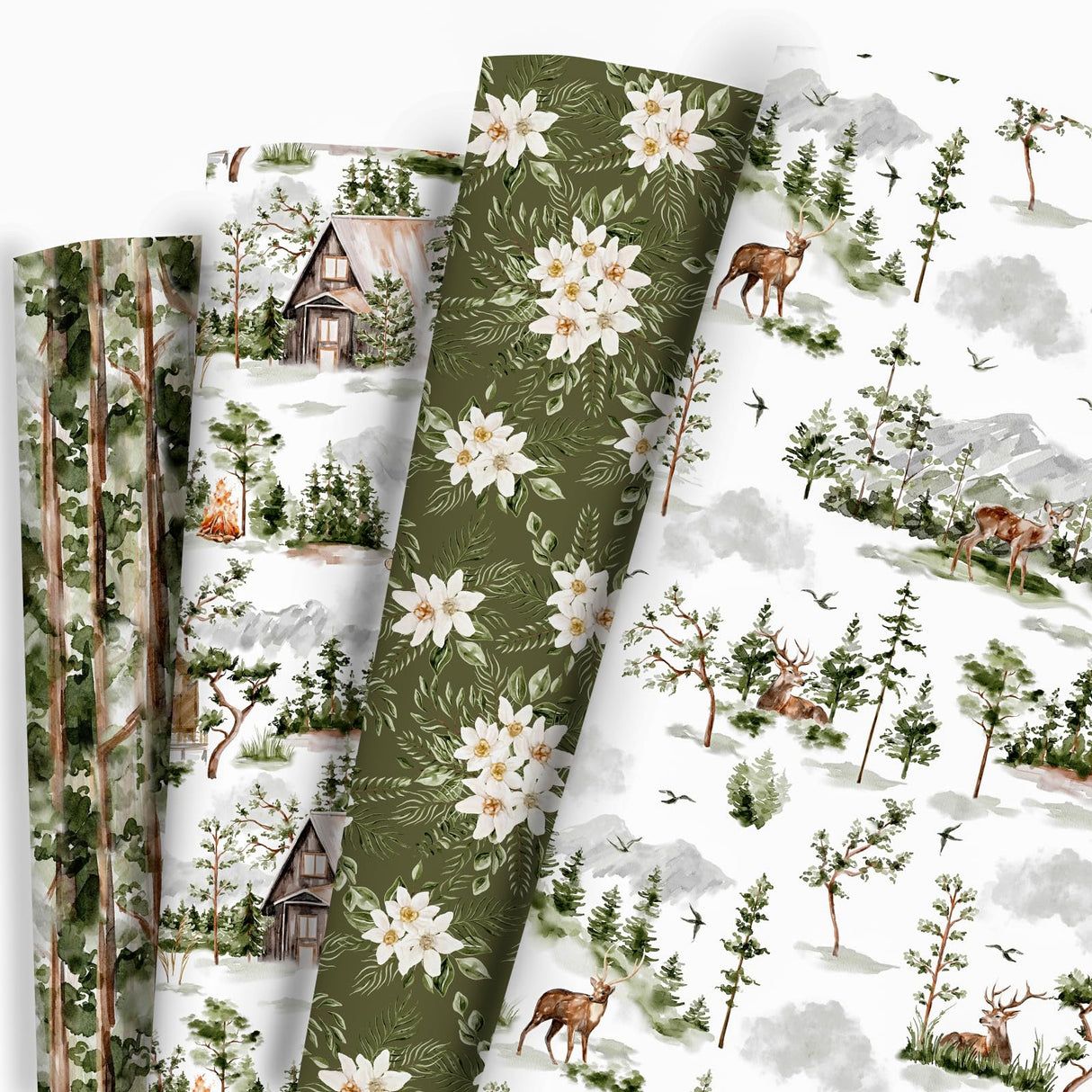 Vnaaem Forest Wrapping Paper 4 Watercolor Holiday Style Gift Wrap Paper Bulk Christmas Tree for Christmas Winter Wedding Baby Shower - 20 X 28 Inches 8 Folded Sheet Vnaaem
