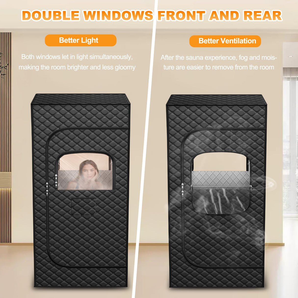 Tehanld Sauna, Portable Sauna for Home, Sauna Box, Full Size Steam Sauna Tent with 3L 1200W Large Capacity Steamer and Remote Control, Ideal for Spa, Indoor, Outdoor (Satin Cotton, Black) Tehanld