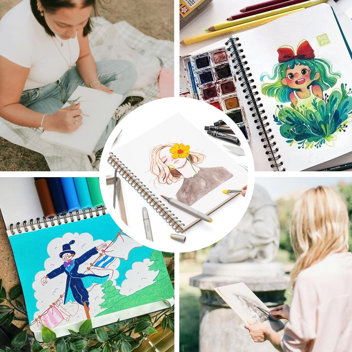 HIMI Mix Media Paper Pad 9X12''(180g/m²) 40 Sheets Mix Paper Pad, Side Wire Bound, Fine Texture, in Gouache Acrylic Art Pad for Sketching, Ink Sketch Book, Art Supplies Drawing Pad Gift (Pink) HIMI