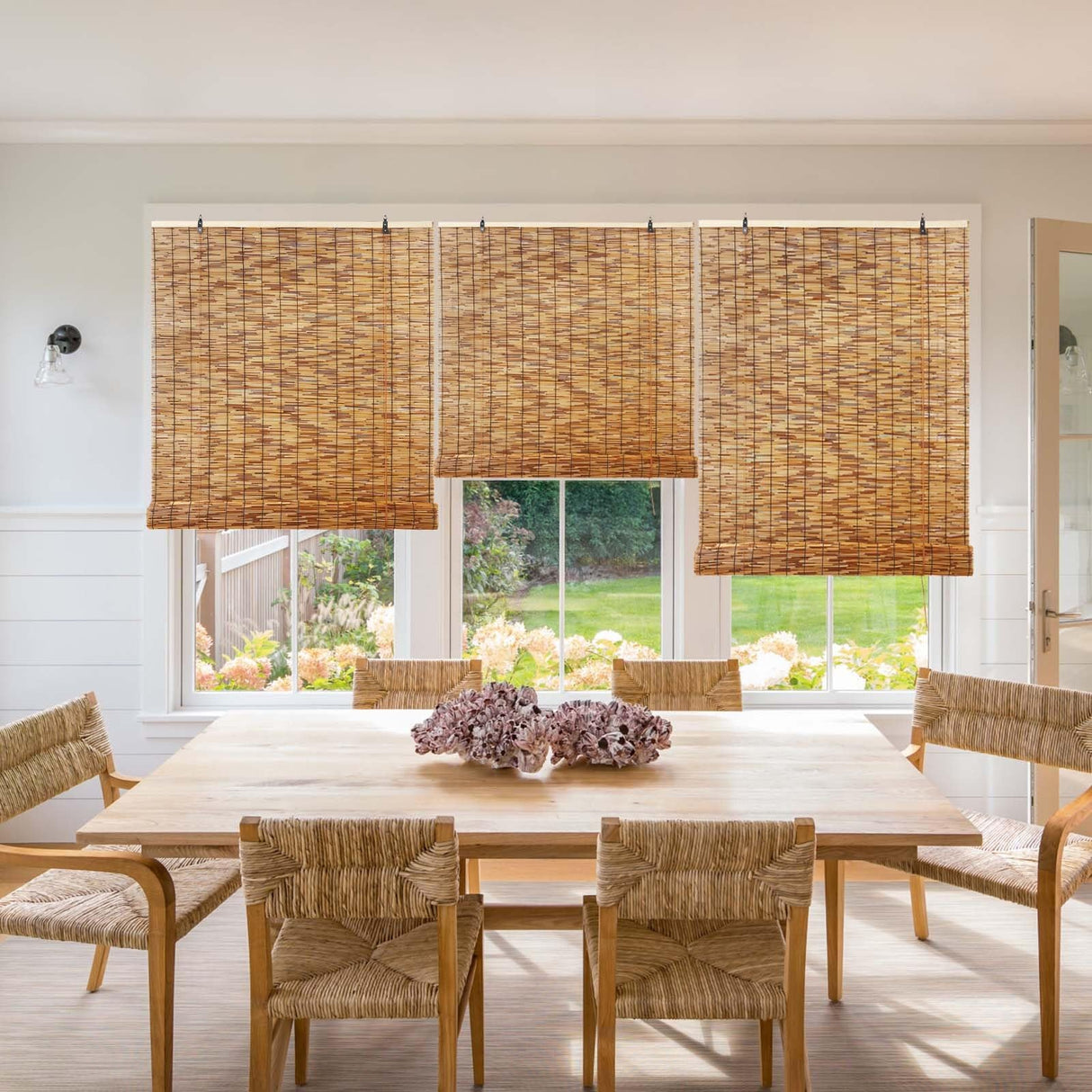 Outdoor Bamboo Roller Shades Blinds for Patio Waterproof Privacy Bamboo Roll Up Shade 70% Blackout Bamboo Blinds for Garden Porch Anti-UV Custom 20 26 38 46 62 70 72 79" Easy to Install Bamboo Curtain WQbhryllya