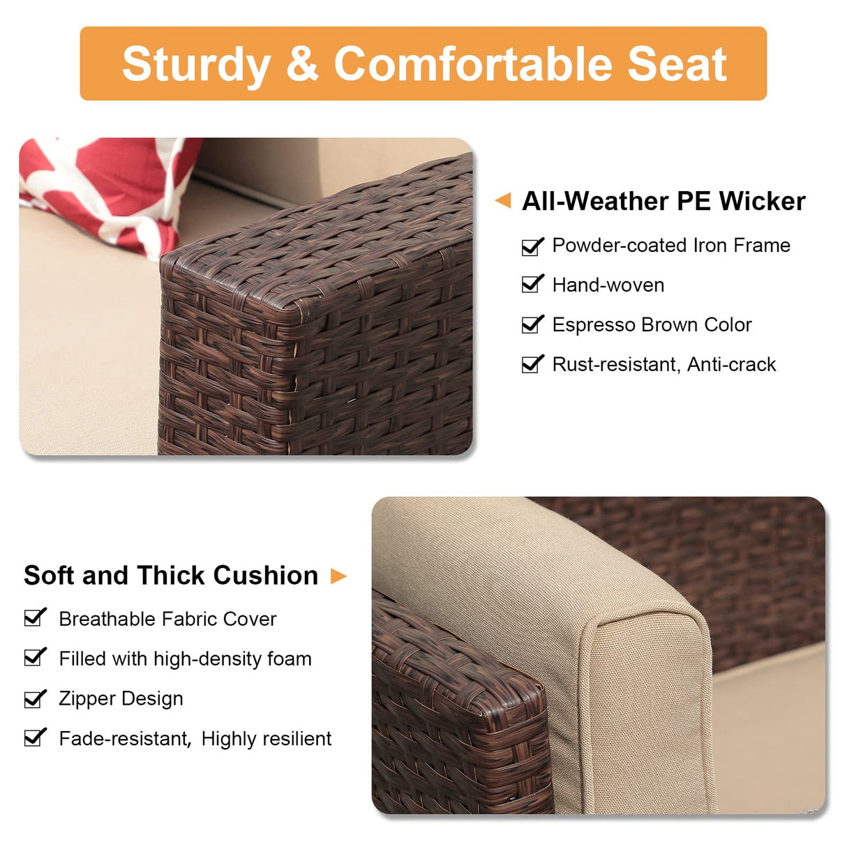 Super Patio 10 Piece Patio Furniture Set with Storage Box and Ottomans, Rattan Outdoor Conversation Set with Tempered Glass Coffee Table, Outdoor Sectional Sofa for Garden, Backyard, Deck, Brown Super Patio