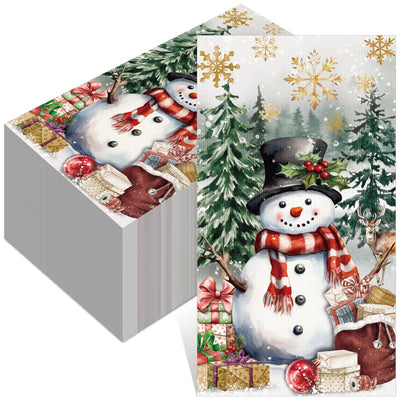 100 Pcs Christmas Guest Napkins 2 Ply Snowman Disposable Paper Napkins for Decoupage Snowflake Elk Xmas Tree Decorative Winter Christmas Cocktail Guest Hand Towel for Party Table Dinner Bathroom
