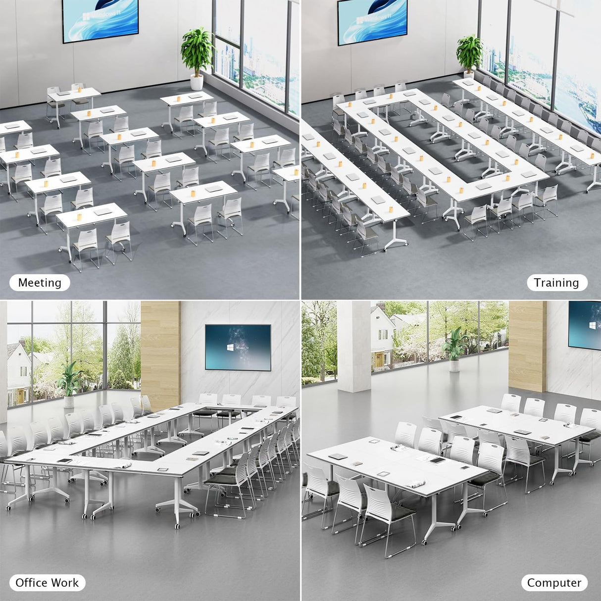 Conference Table Folding Conference Table, Modern Conference Room Table White Meeting Table Flip Top Large Mobile Training Table, Mobile Training Seminar Table for Office Classroom (6pack 63in) Lrxmastery