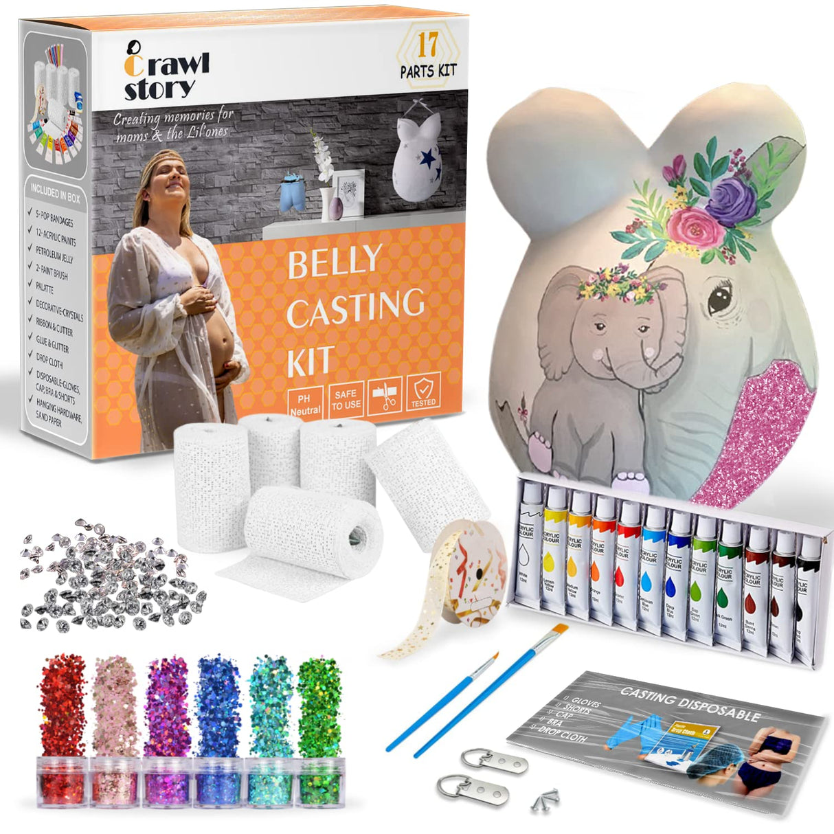 Crawl Story Belly Cast Kit Pregnancy-Baby Casting kit | With 5-Plaster Cloth Roll, Hanging Hardware & Decorative items| Perfect Baby Shower & Pregnancy Gifts|Pregnancy Belly casting kit baby bump cast Crawl Story