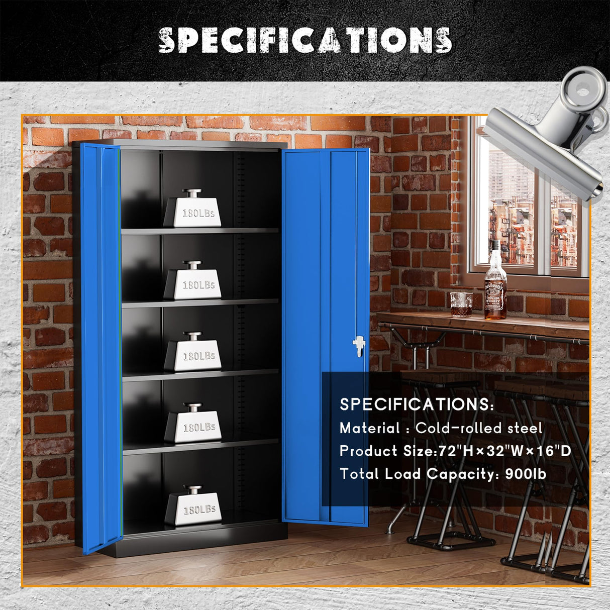Greenvelly Metal Garage Storage Cabinet with Doors and Shelves, 72" Steel Lockable File Cabinet,Office Storage Cabinet Tall Metal Cabinet for Garage Office School Gym Warehouse(Black Blue) Greenvelly