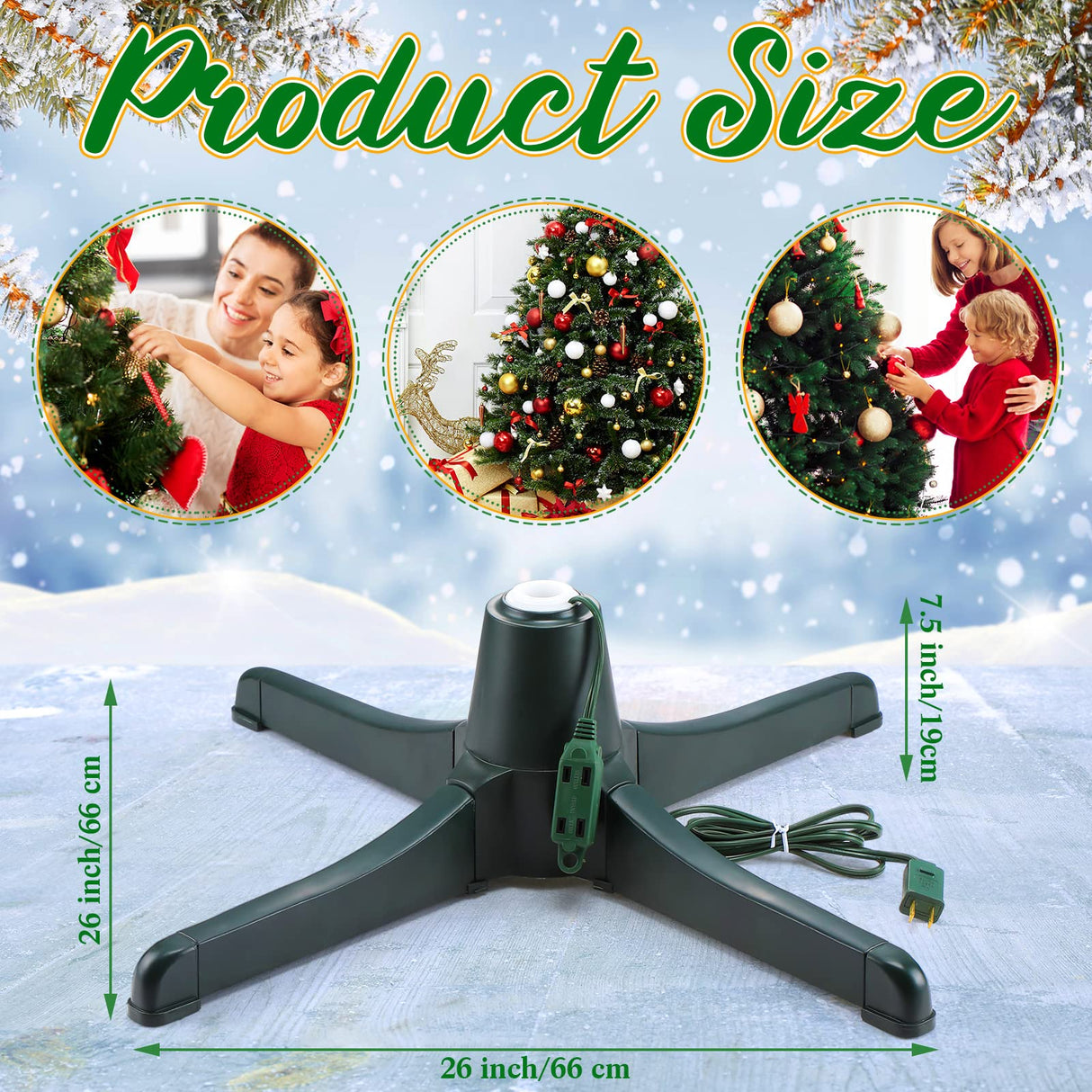 360 Degree Rotating Christmas Tree Stand for up to 7.5ft Artificial Tree Rotating Tree Stand Black Tree Revolving Stand Christmas Tree Turning Stand Xmas Tree Bases with 3 Built in Electrical Outlets Roowest