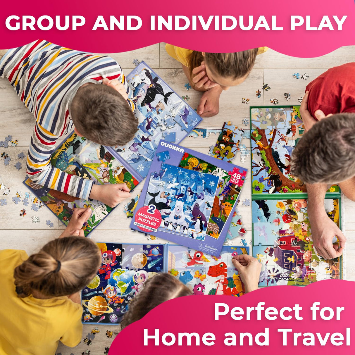 QUOKKA Magnetic Toddler Puzzles Ages 4-6 - 2x48 Travel Puzzles Games for Kids 3-5 Years Old - Activities Car Toy for Boys and Girls 2-4 yo - Polar & Jungle Animals Learning Magnet for Road Trip QUOKKA